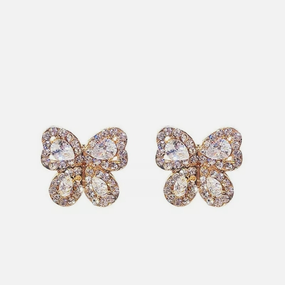 Butterfly Stud Simulated Goldtone Sapphires Earrings - Picture 2 of 7